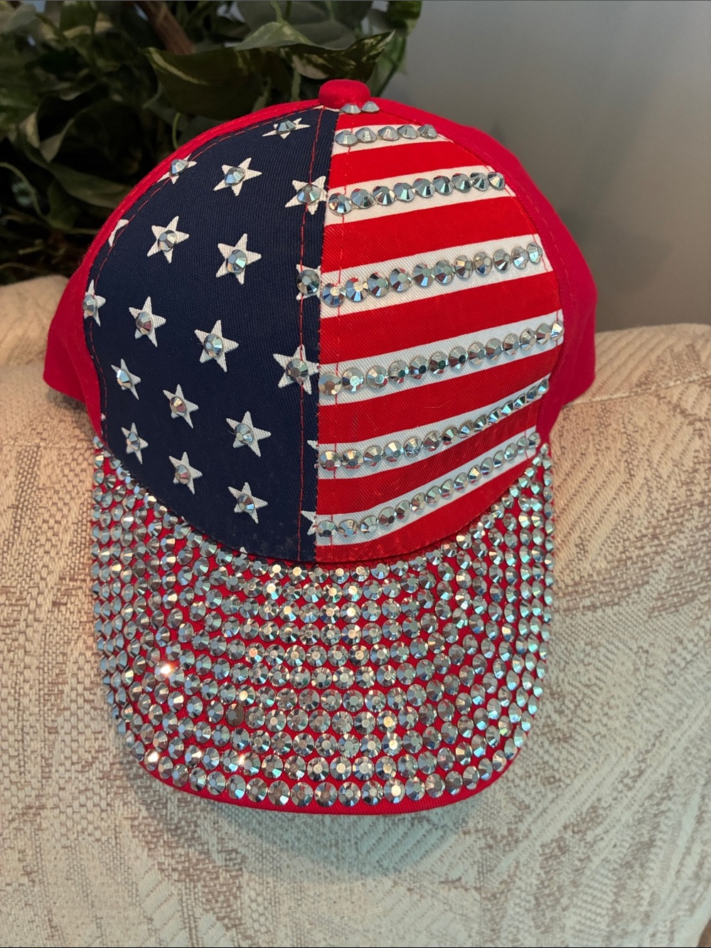 Rhinestone American Flag Baseball Cap - Red, White & Blue